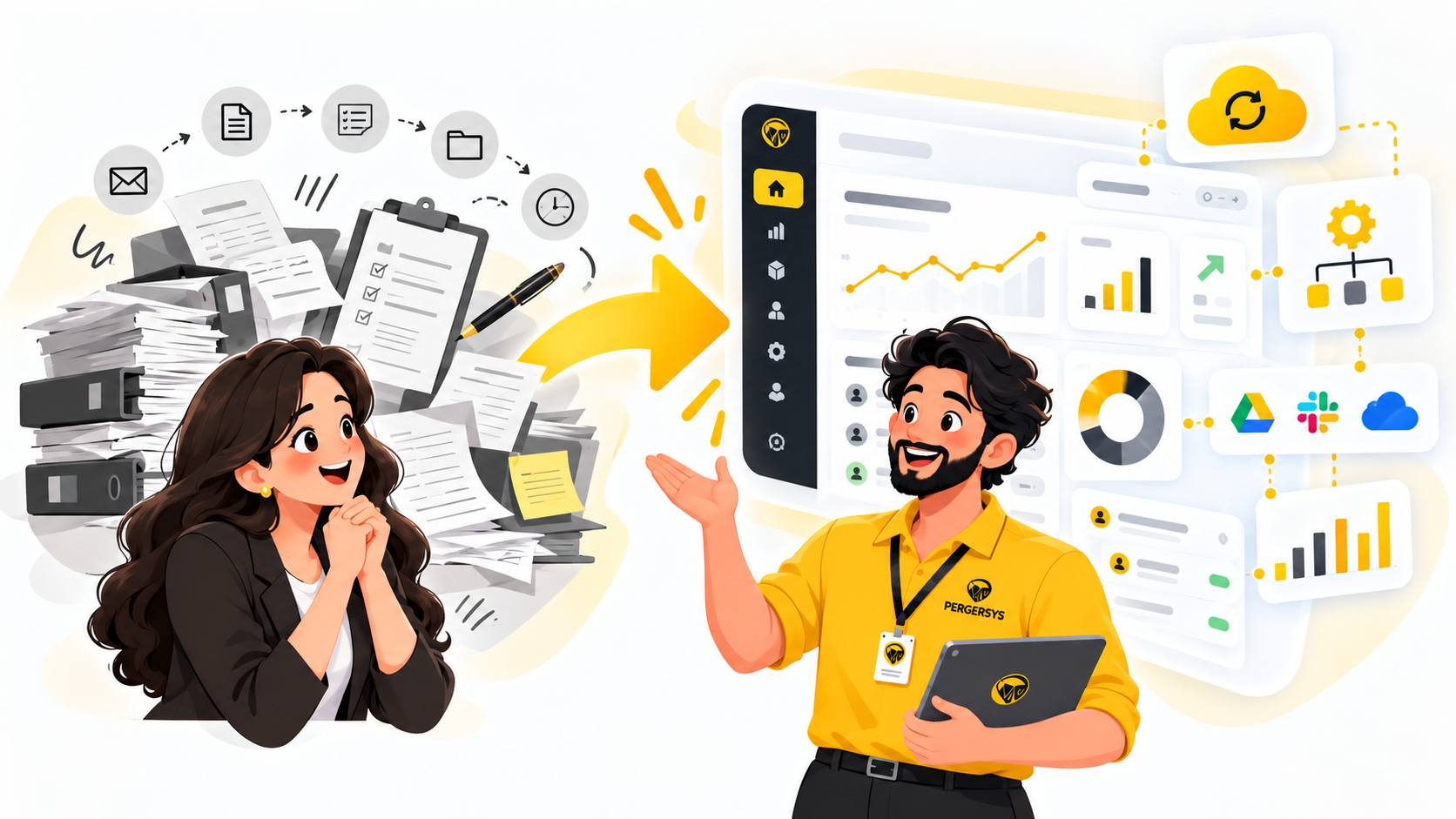 PERGERSYS helping a business move from manual paperwork and processes to connected digital dashboards and automation